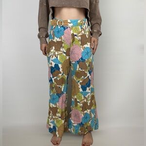FAITHFUL THE‎ BRAND Linen Floral Tropical Wide Leg Belted Pants Casual Relaxed